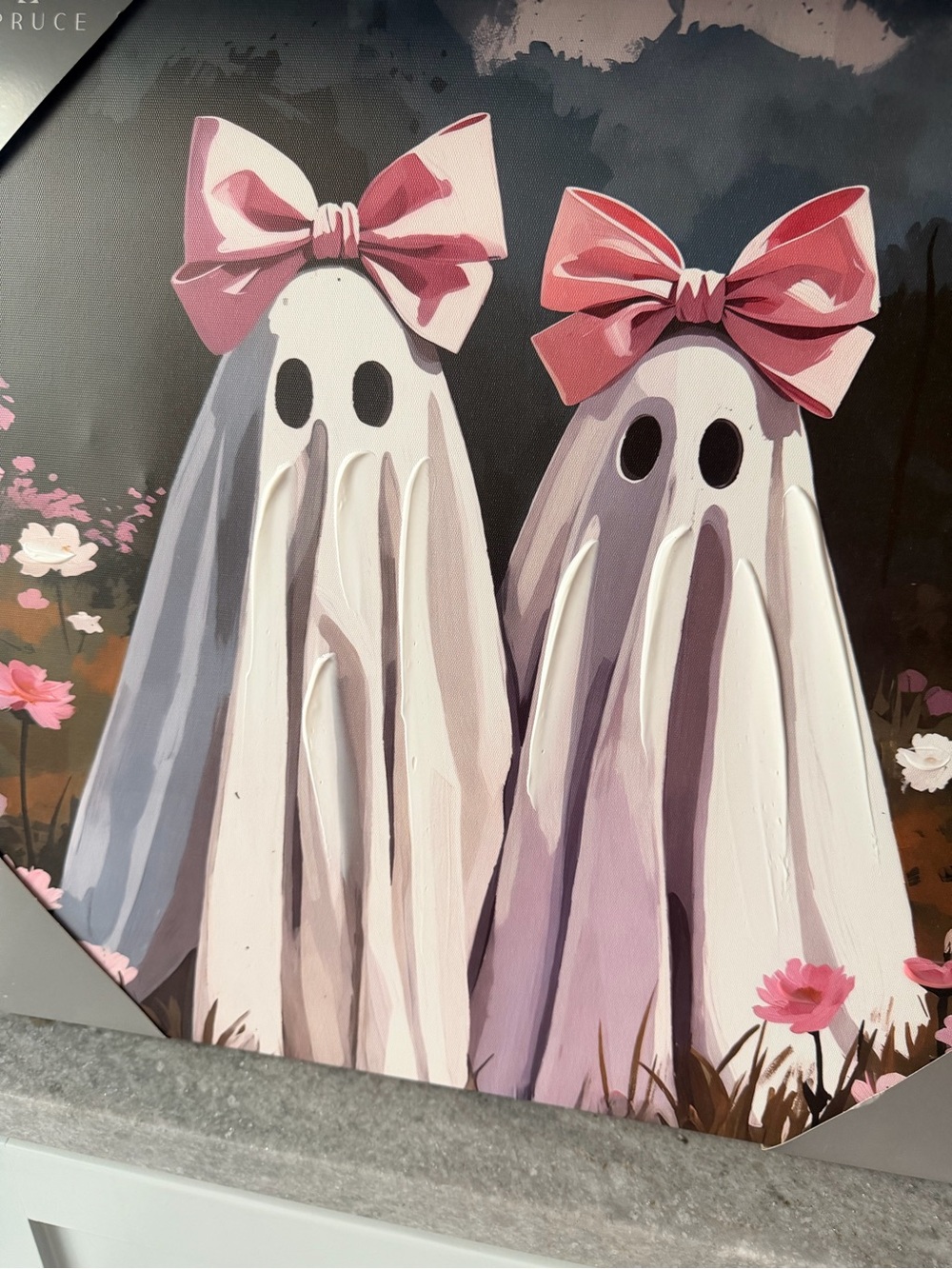 Pink Bow Ghost Canvas Wall Art - Home Accents